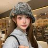 Button Knitted Bucket Hat Women's Season Korean Version Versatile Face Small Headgear Big Head Circumference Warm Wool Hat