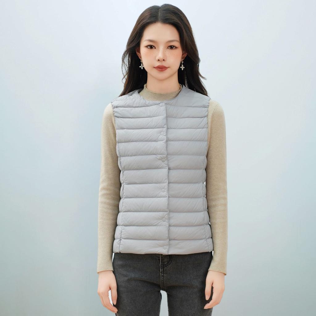 Autumn and Winter Women's Waistcoat Round Neck V-neck Lightweight Down Jacket Vest Duck Down Waistcoat