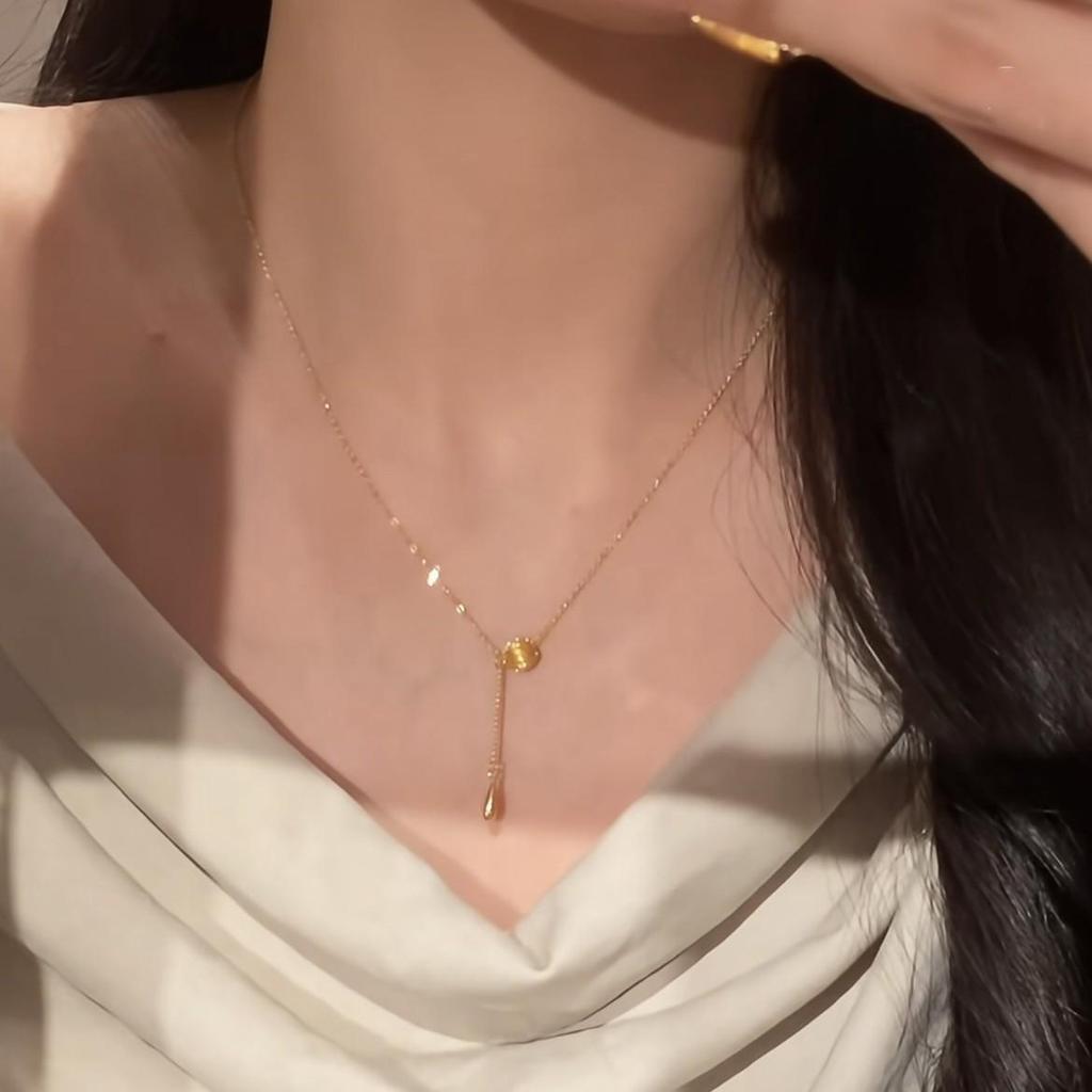 S925 Sterling Silver Teardrop Necklace - Chinese Style, Retro, Minimalist, Luxury Brushed Tassel Clavicle Chain for Women.