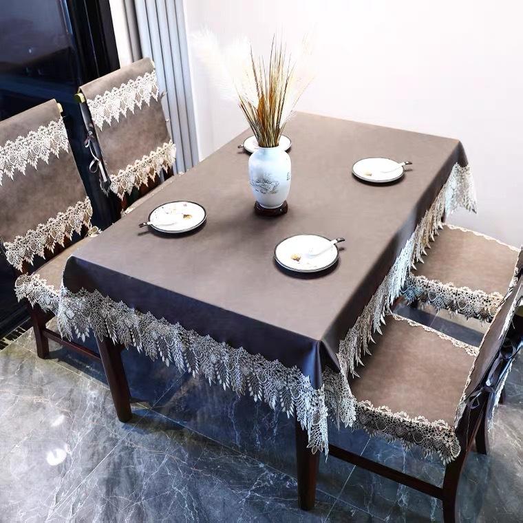 Household Waterproof Tablecloth Oil-Proof Leave-In Pu Leather Table Mat Light Luxury High-End Lace Rectangular Coffee Table Tablecloth