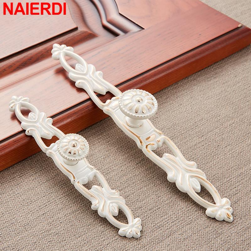 NAIERDI White Rose Flower Kitchen Cabinet Handles European Zinc Alloy Bronze Door Handles Drawer Knobs Furniture Hardware