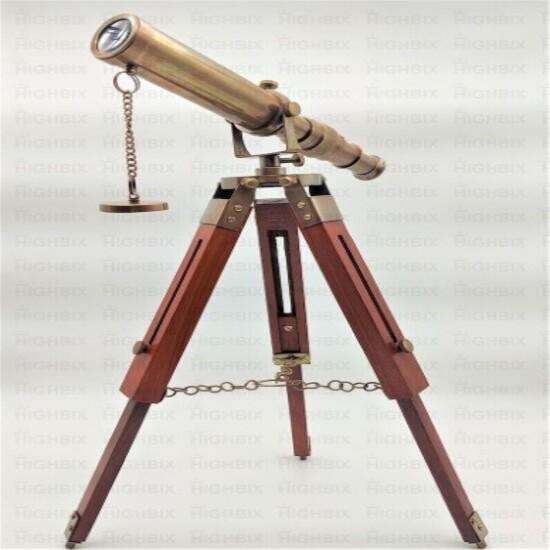 Brass Telescope With Wooden Tripod Stand Maritime Nautical Vintage Desk Décor