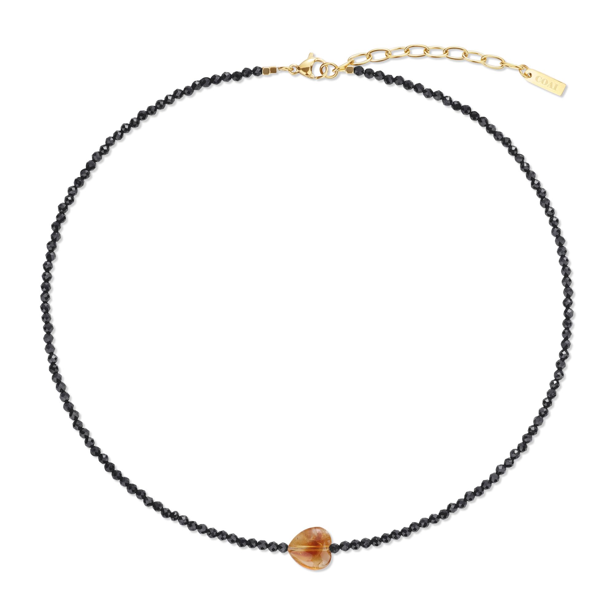 

[KOAI] 2mm Cut Black Tourmaline Citrine Heart Necklace for Women