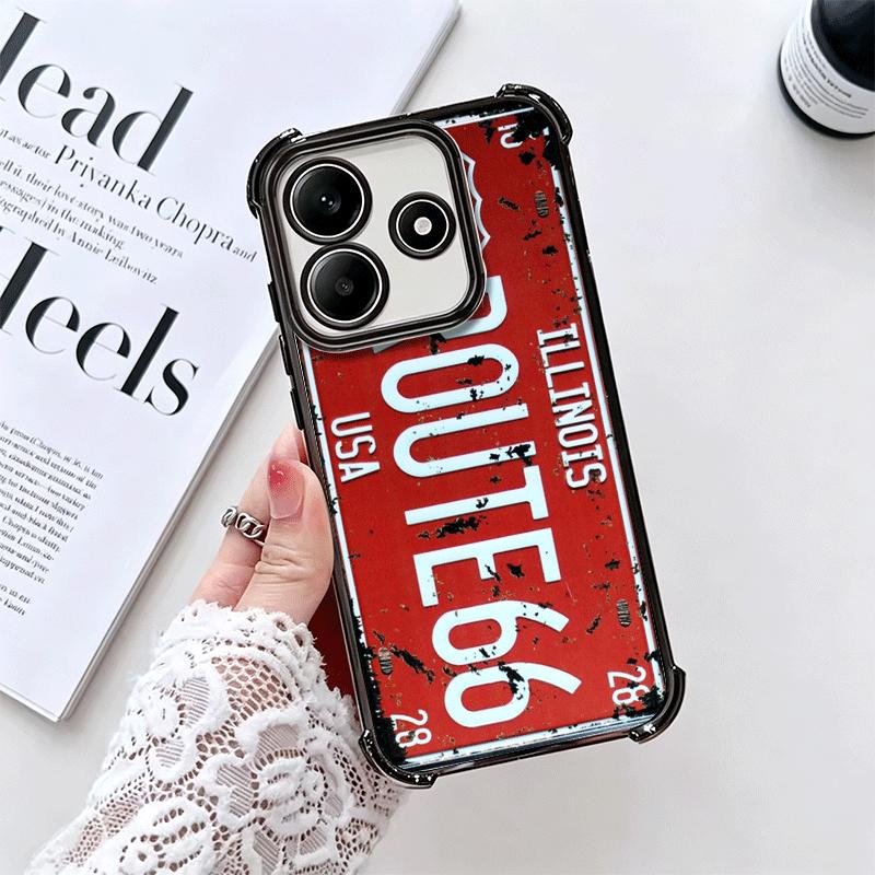 Retro Vintage License Plate Soft Phone Case For Xiaomi Redmi Note 14 15 Pro Plus 13 12 11S 11T 5G 10 9S 9 Plating Anti-Fall Fund