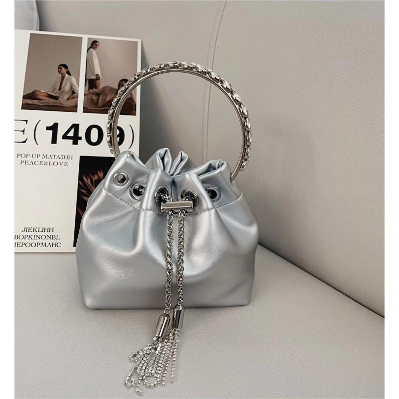 Sparkling Rhinestone Bucket Bag Women PU Leather Small Square Handbag Vintage Style Fashion Accessory