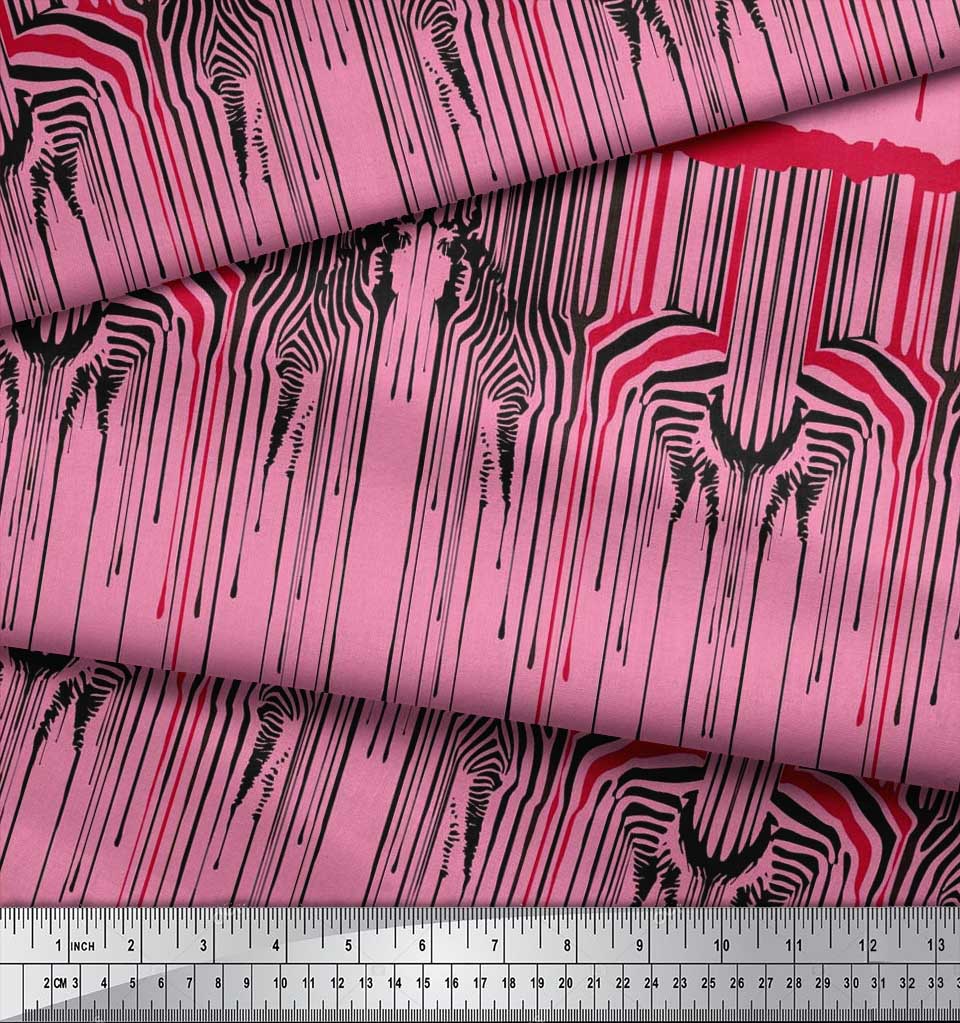Soimoi Japan Crepe Satin Fabric Umbrella & Zebra Animal Skin Print Fabric by the metre 42 Inch