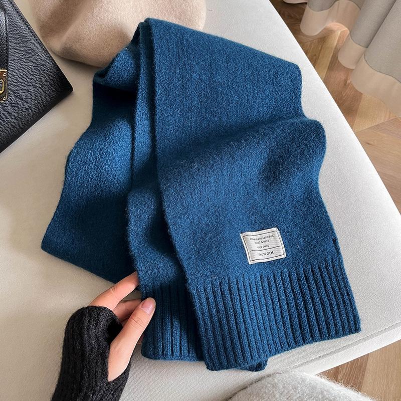 Simple style autumn and winter monochrome lengthened warm knitted soft waxy skin-friendly wool scarf schoolgirl