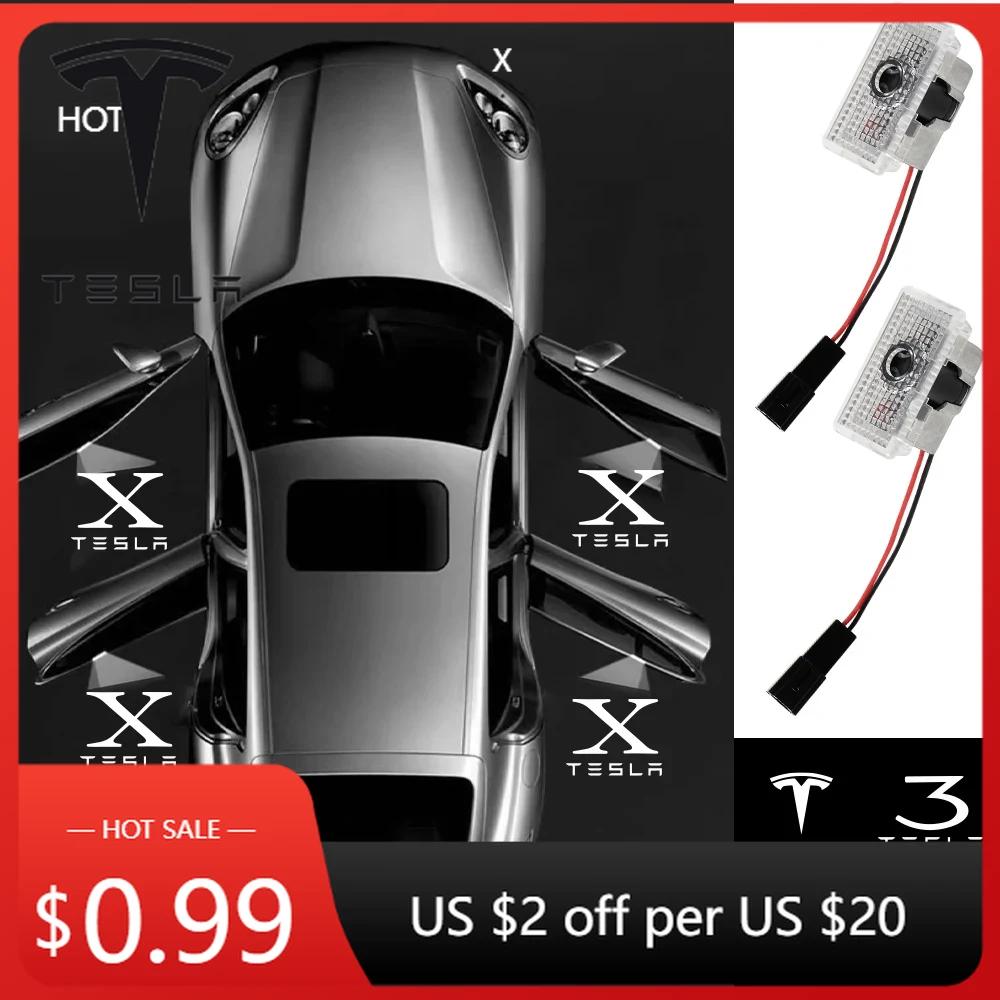 Car Sticker Tesla 4pcs/set For Tesla Model Y 3 S X Car Door LED Logo Projector puddle lights HD Welcome Light 3D Laser Ghost Sha