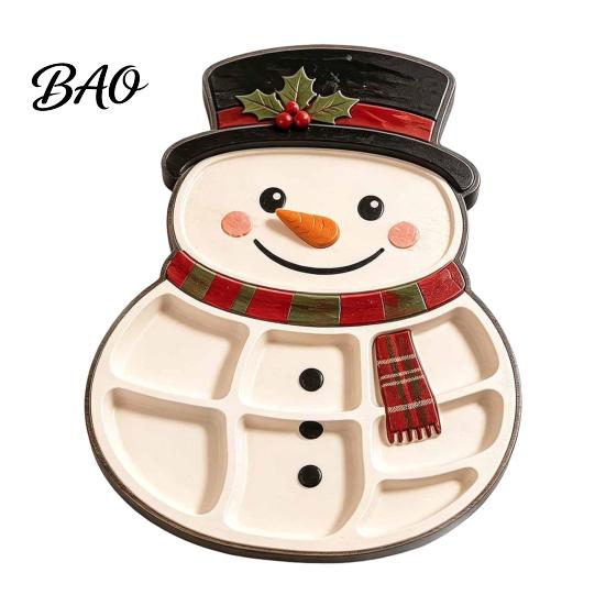 Creative Holiday Gifts for Friends Christmas Tree Serving Platter, Wooden Snack Tray Parties, Multi-Compartment Food Display Elk Design Dessert Plate