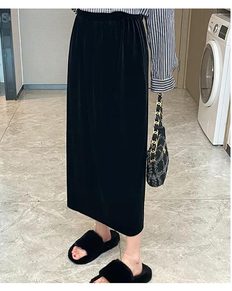 Schwarzer Samt-Midirock für Damen - Petite, Hüftbetont, H-Linie (Frühjahr/Herbst 2026)