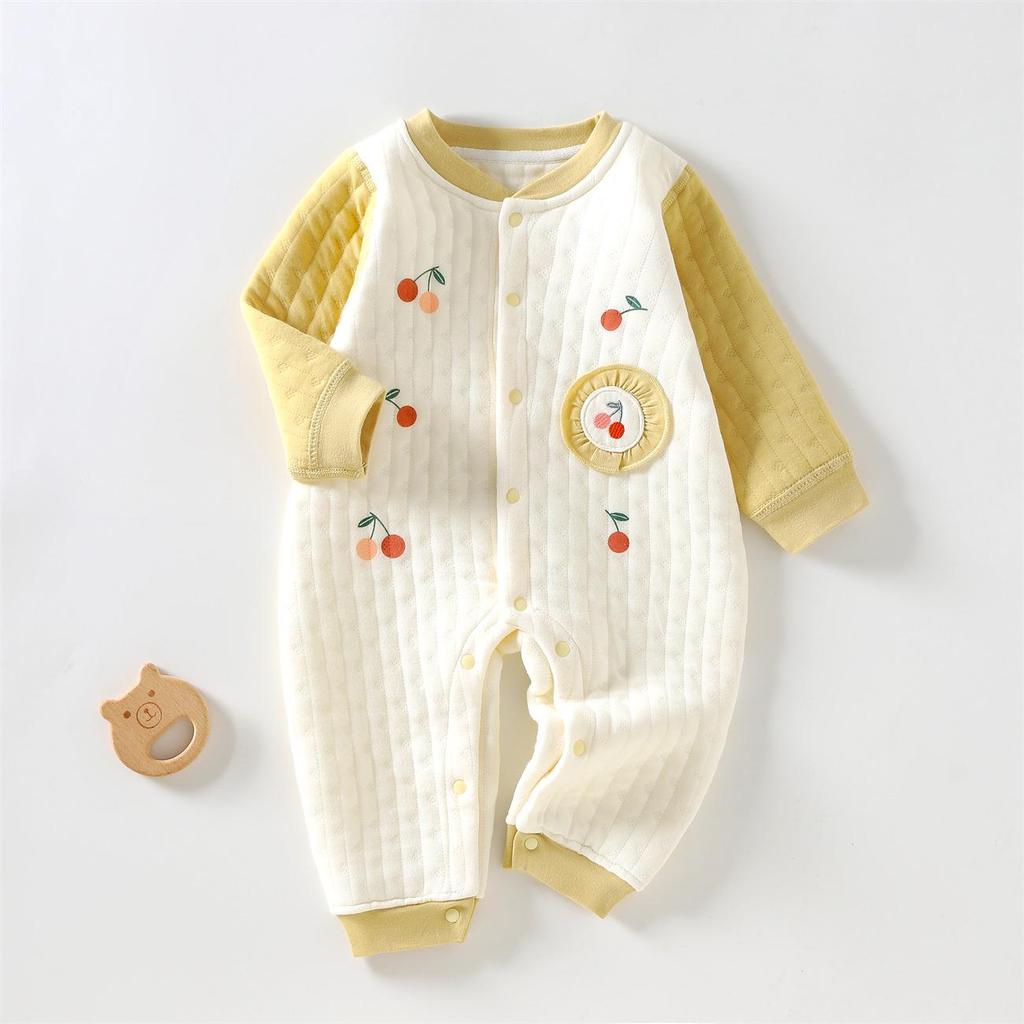 Dreilagiger warmer Baumwoll-Strampler ohne Knochen für 0-6 Monate