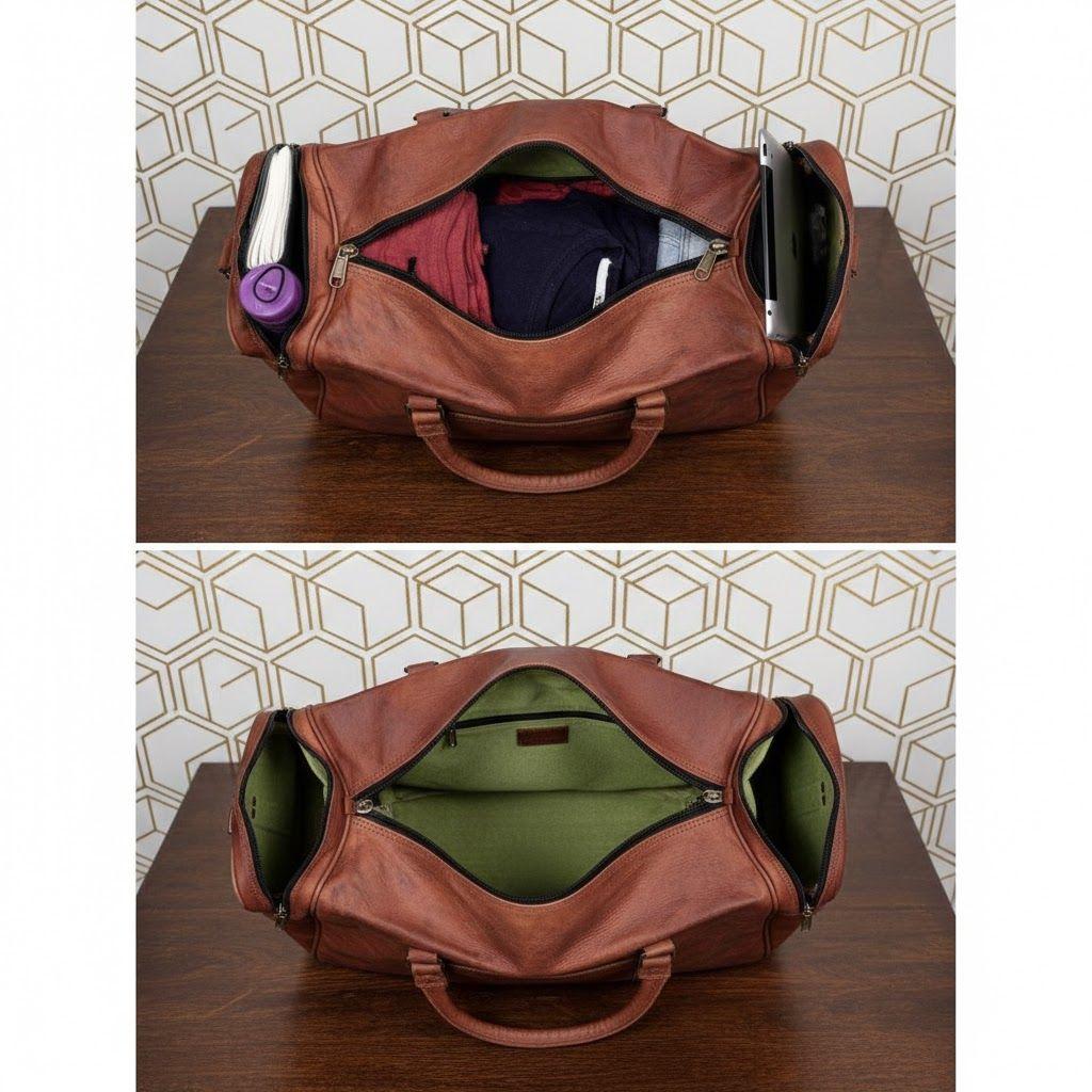 Handmade Leather Duffel Bag Men Women, Personalised Leather Duffel Travel Gym Duffle Bag - Christmas Gift