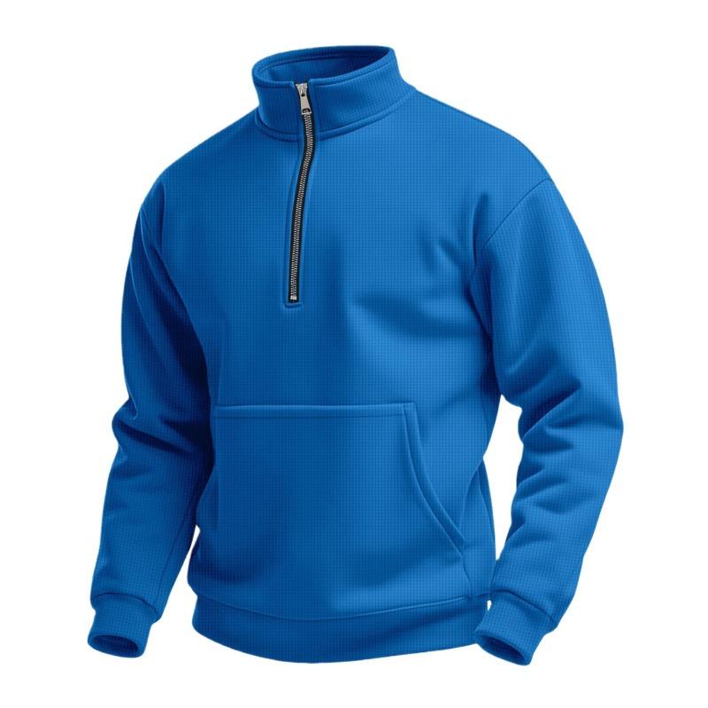 European and American cross-border men's waffle autumn casual outdoor turtleneck half-zipper pocket pullover long-sleeved sweater