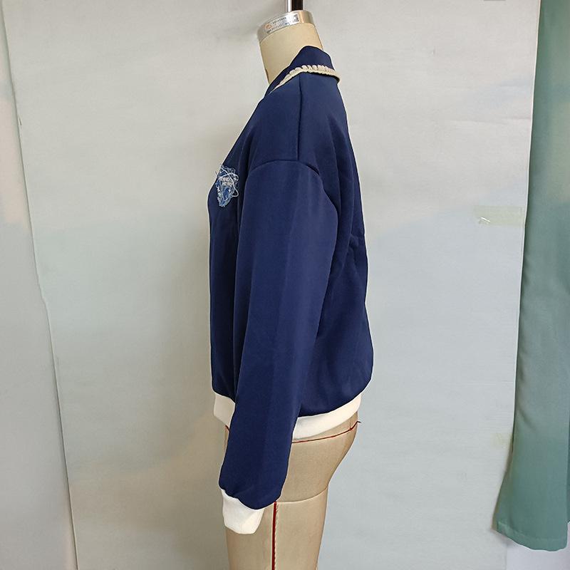 Autumn Women's Plus Size Doll Collar Collision Splicing Long Sleeve Baseball Jacket