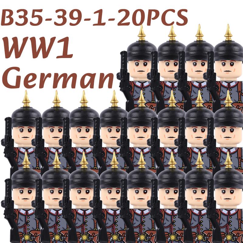 Soldatini Militari WW1 Blocchi da Costruzione Soldati Prussiani Esercito Fanteria Britannici Francesi Accessori Guerriero Mattoncini Giocattoli Ragazzi
