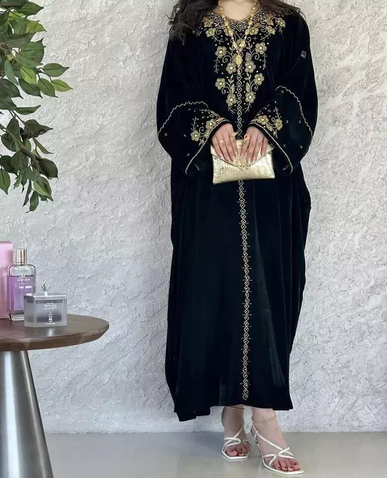 

Платье Абая Бархатное Фараша Кафтан Дубай Новый Исламский Марокканский Стильный 3XL чёрный