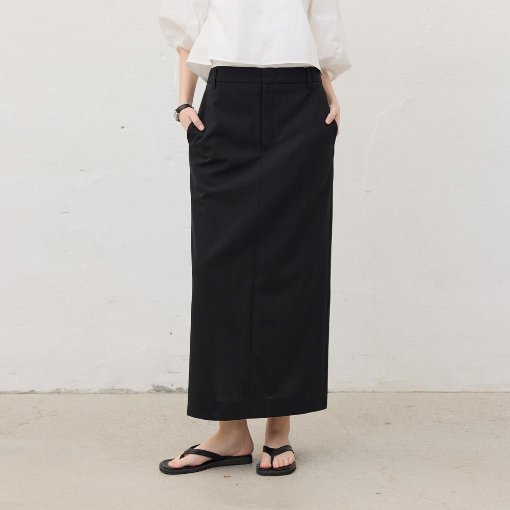 Hiikeu Summer Wool Maxi Skirt_Black