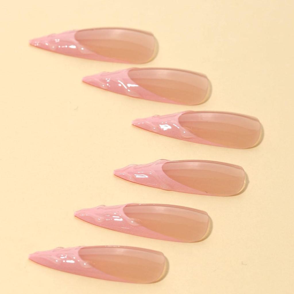 Pink Almond French Tip Stiletto False Nails - Wearable Manicure Series