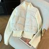 Korean Gentle Style Grey Knitted Splicing Sleeve Cotton Jacket Women's Winter New Short Thick Warm Coats Versatile Outerwear