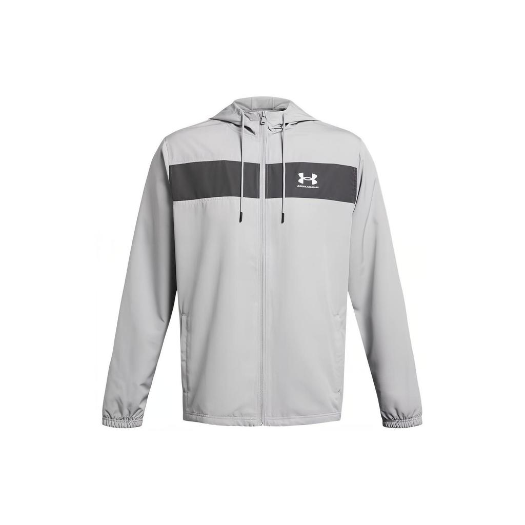 Under Armour UA Sportstyle Logo Print Breathable Hooded Long Sleeve Windbreaker Men Outerwear Gray 1361621-012