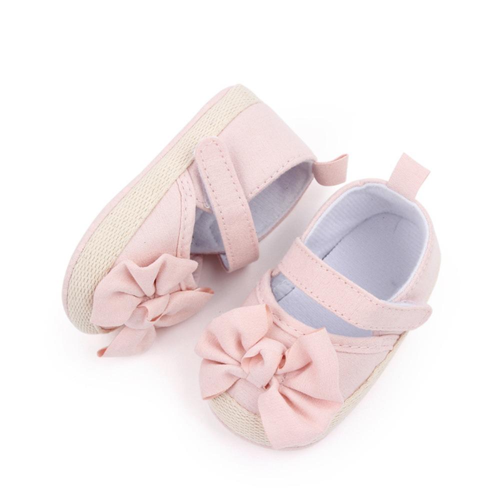 1 Pair 0-18 Months New Baby Girl Bow Canvas Shoes Anti Slip Toddler Shoes