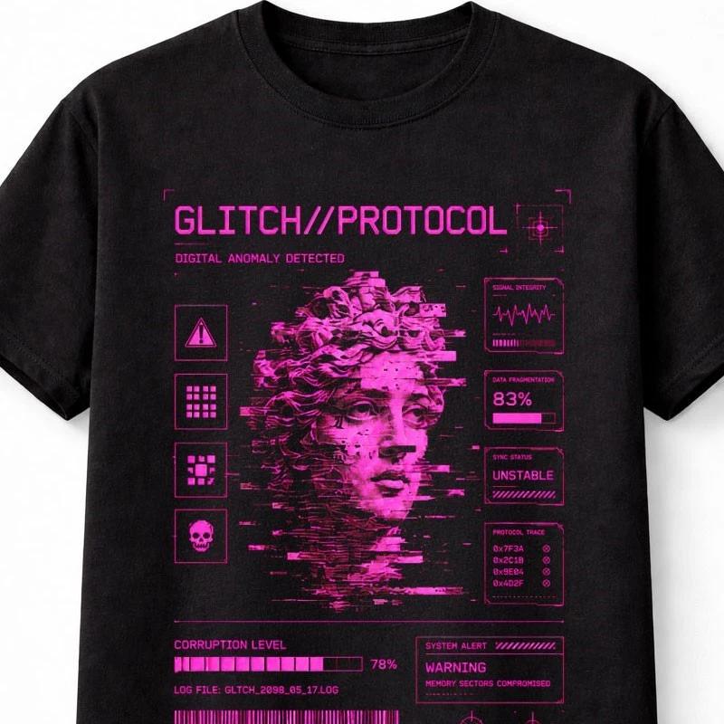 Glitch Protocol Cyber Goddess Statue Vaporwave Y2K Unisex TShirt S