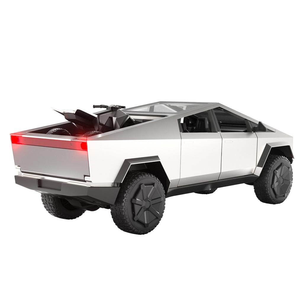 Cyber Truck Toy, 2.4GHz Remote Control Alloy Vehicle with Motorcycle and LED Lights, Model Pickup Tr