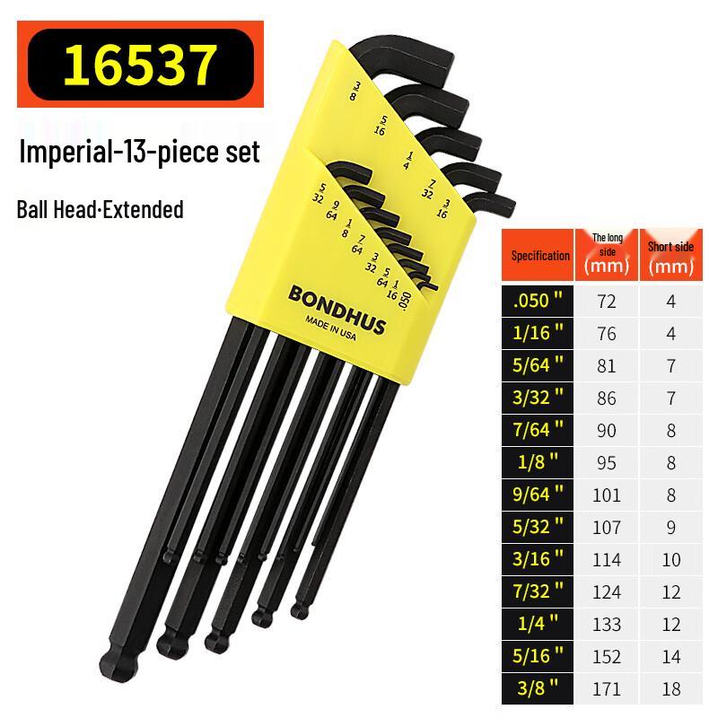 BONDHUS Imperial Short Arm Hex Key Set Set