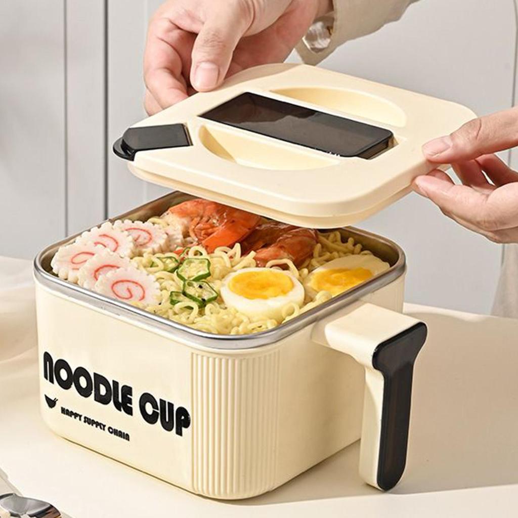 Instant Noodle Bowl Stainless Steel Pot with Spoon Handle Large Noodle Bowl Microwave Pasta Cooker for Cooking Soup Adults Teens