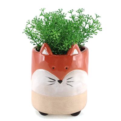 [A2495] - Orange 'Fox' Ceramic Pot Cover - 14x10 Cm