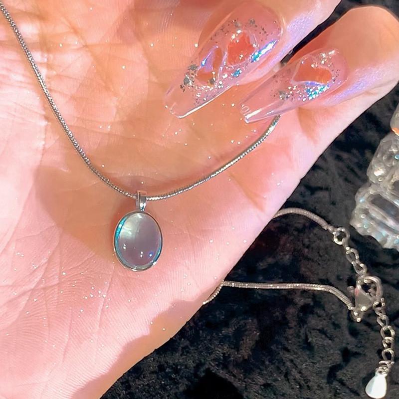 iF ME Jednoduchý přívěsek náhrdelník modrý bílý černý měsíční kámen řetízek choker pro ženy šperky doplňky