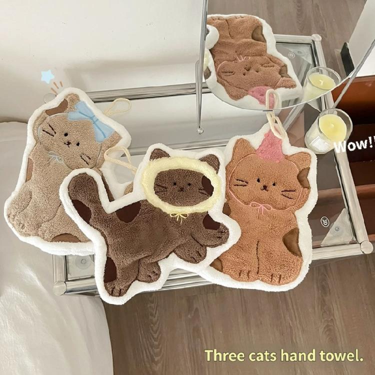 Highly Absorbent Corals Fleece Hand Towel With Lovely Cats Theme Design Easy To Hanging And Wash Hand Cloth for Daily use