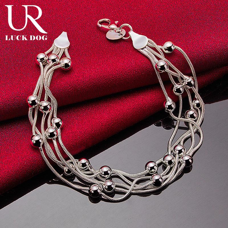 925 Sterling Silver Multi Snake Chain Bead Chain Bracelet Fashionable Wedding Jewelry