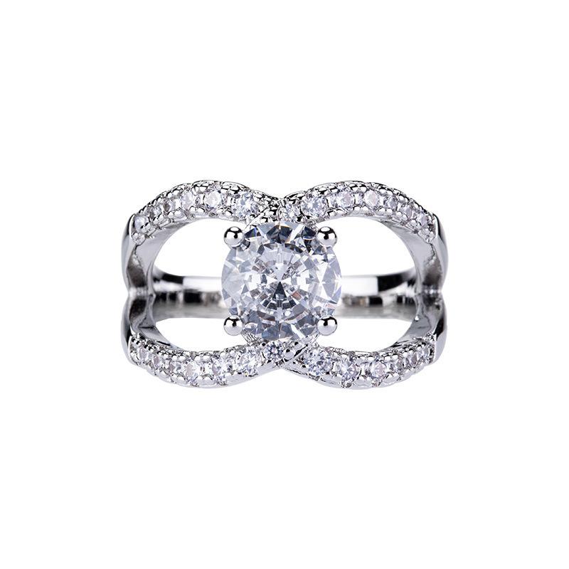 Wind Slightly Set Zircon Ring, Creative Cross Set Diamond Elegant Hollow Women'S Ring