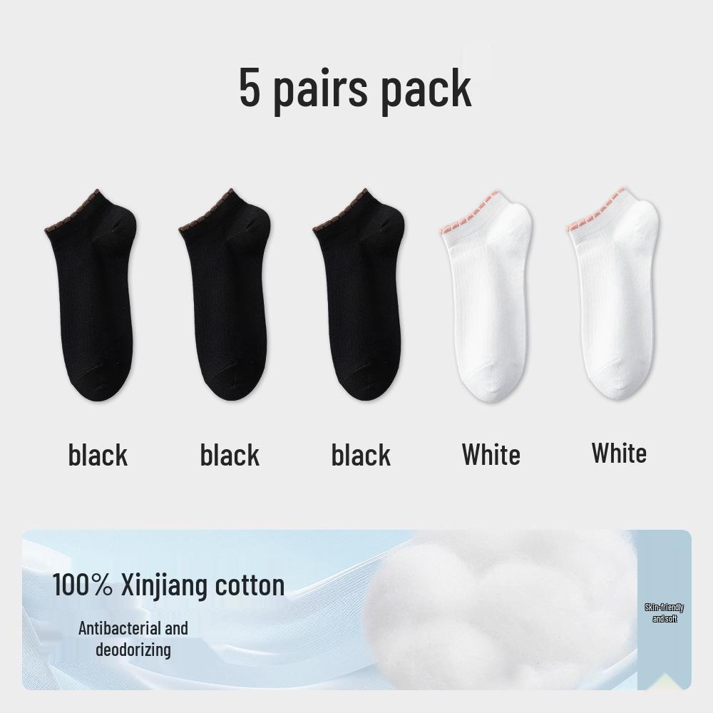 Damen-Kniebundsocken aus reiner Baumwolle mit Spitze - Antibakteriell, Hohe Elastizität, Atmungsaktiv, Vertikale Streifen für Frühling und Herbst.