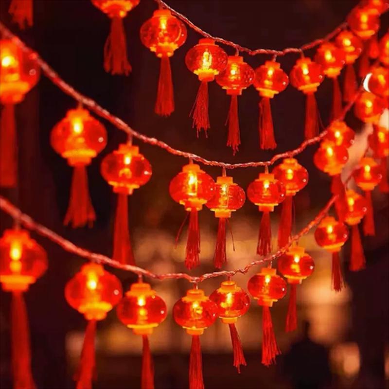 LED Red Lantern String Lights with Crystal Tassels