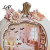Indoor Fall Tabletop Centerpiece Halloween Ghost Pumpkin Wooden Plaque 2D Flat Sign Gift for Lovers Spooky Bathing Reading Ornament Home Office