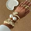 Punk Glossy Metal Big Pearl Cuff Bangles For Women Statement Irregular Wide Bangles Bracelets Men Party Fashion Jewelry