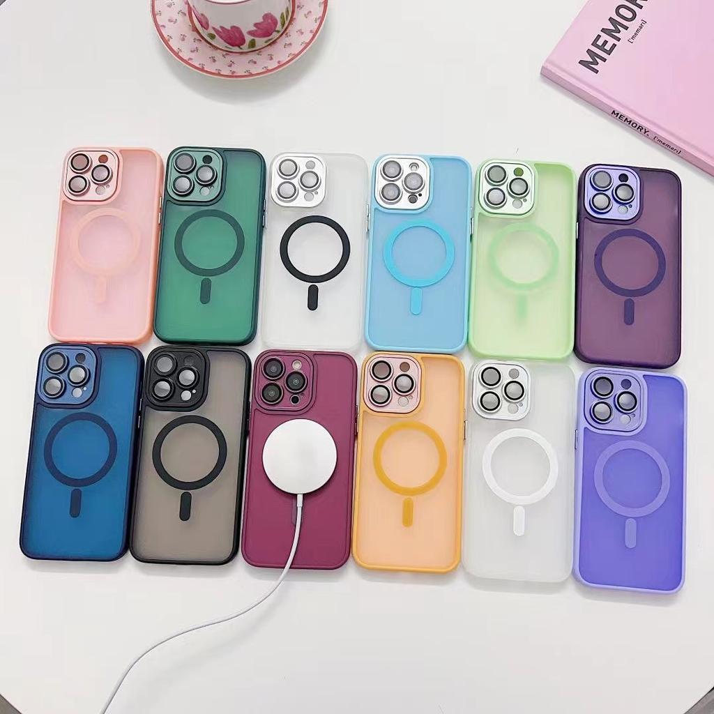 Applicable To Iphone16Pro Mobile Phone Case Matte Magsafe Magnetic Suction 15 Semen Hole with Lens Skin Feeling Protective Cover