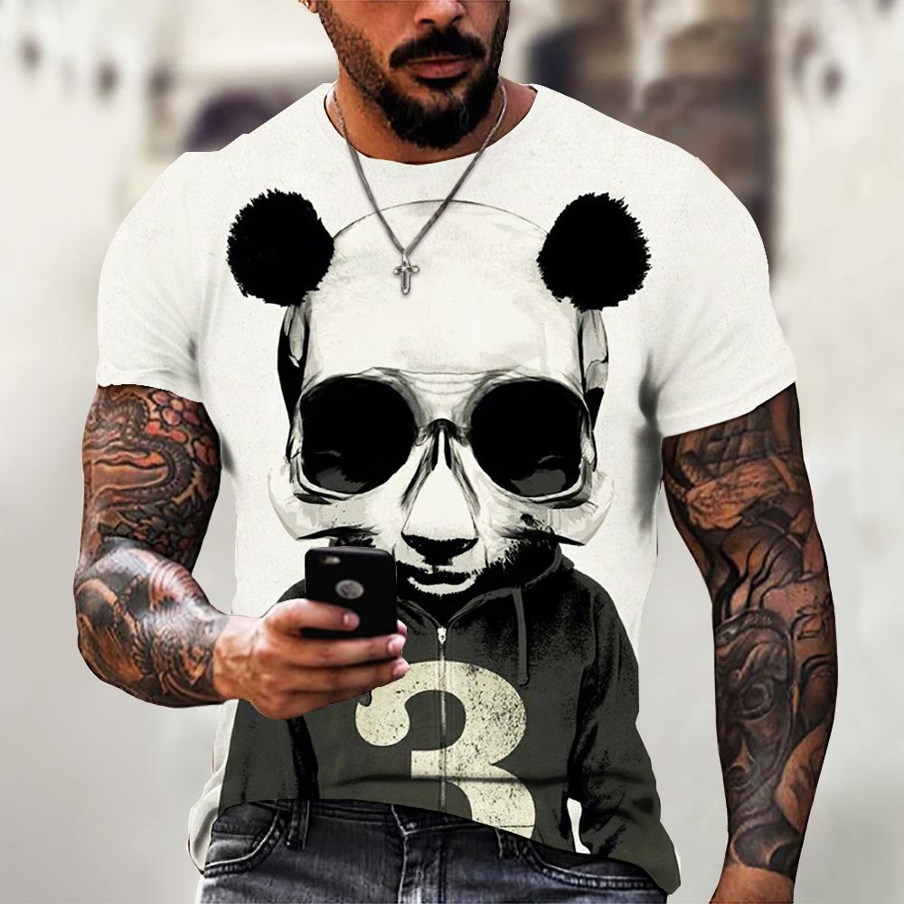 Summer Round Neck 3D Panda Print Top Fashionable Casual Short Sleeved Men's T-shirts