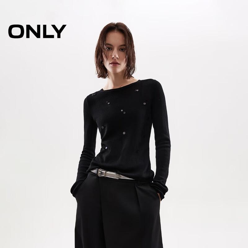

ONLY Women s Sequin Embellished Round Neck Knit Sweater XS
