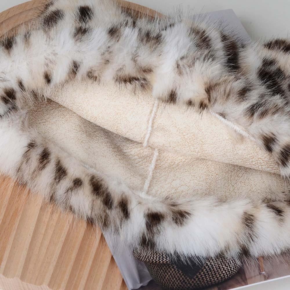 Soft Plush Bear Hat Imitation Mink Fur Brimless Pullover Cap Fashion Leopard Print Beanie  Girls
