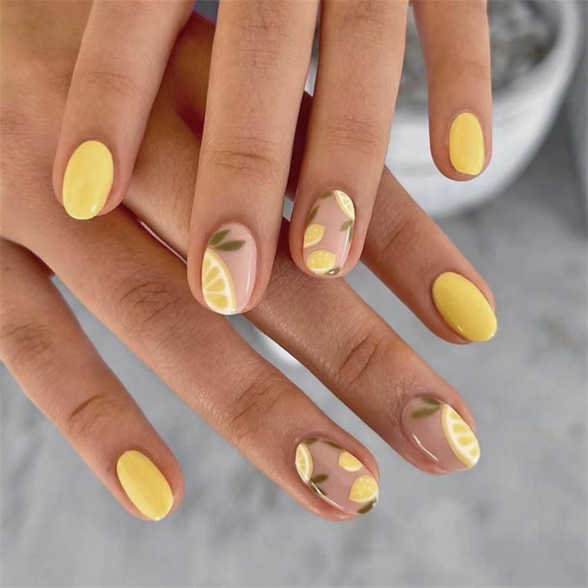 24Pcs Short French Press On Nails Pink Glitter Pearlized Fake Nail Tips Cute Natural Sweet