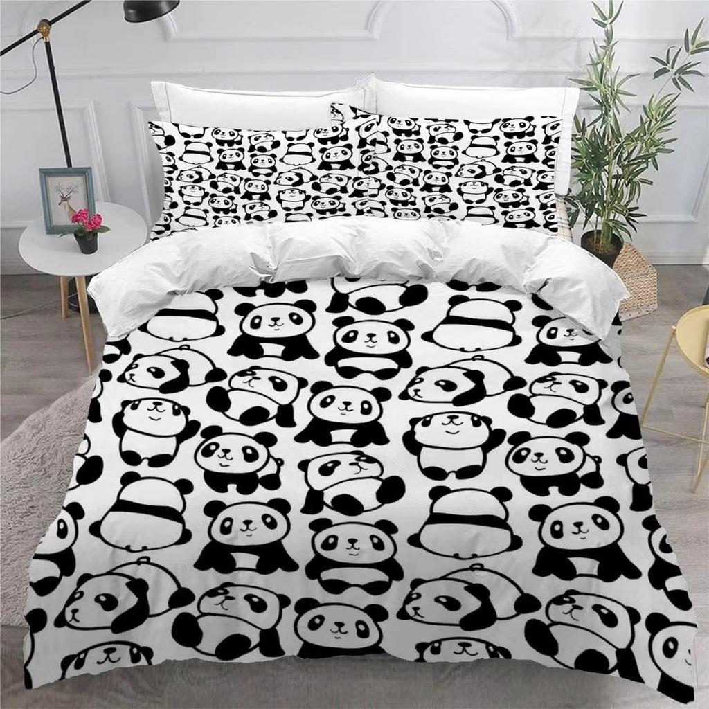 Pandas Eat Watermelon Duvet Sets For Single Bed,Cute Panda Single Bedding Set Duvet Covers With Zip For Children/Teenagers