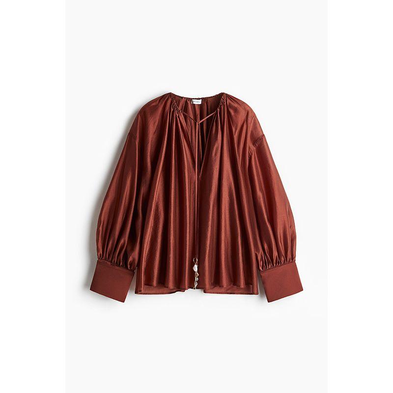 

HM Women s Shirt 2025 Autumn New Arrival Lyocell Blended Long Sleeves Dress Fashion Casual Shirt 1275826 Rust red 155/80(XS)