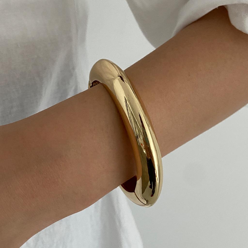 Fashion Transparent Gold Foil Irregular Resin Bracelet, Wind Metal Smooth Resin Wide Bracelet Women