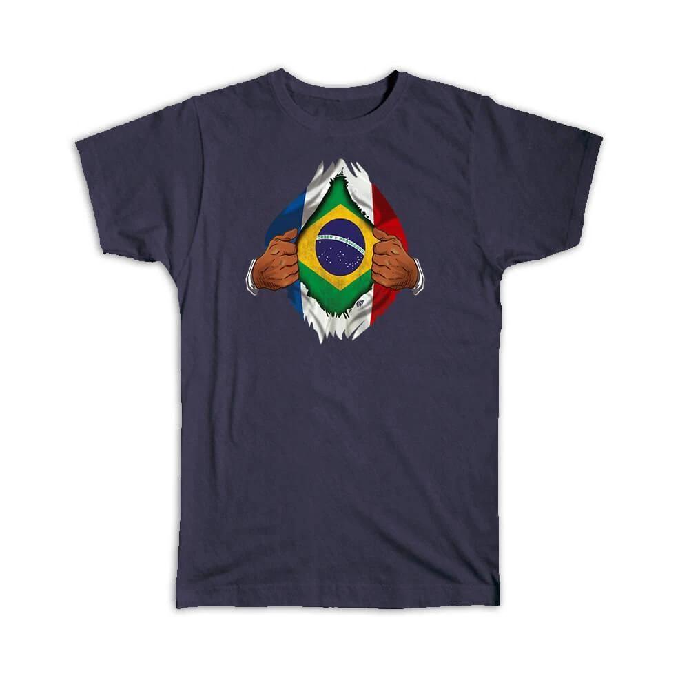 Gift T-Shirt : Brazil French Flag Chest Brazilian L