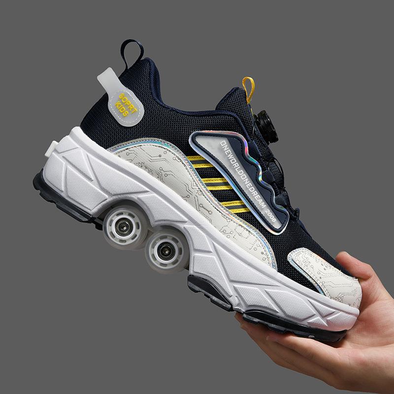 Deformation Roller Skating Roller Skates Adult Boys and Girls Students Shrink Invisible Four-wheel Double Row Runaway Shoes New