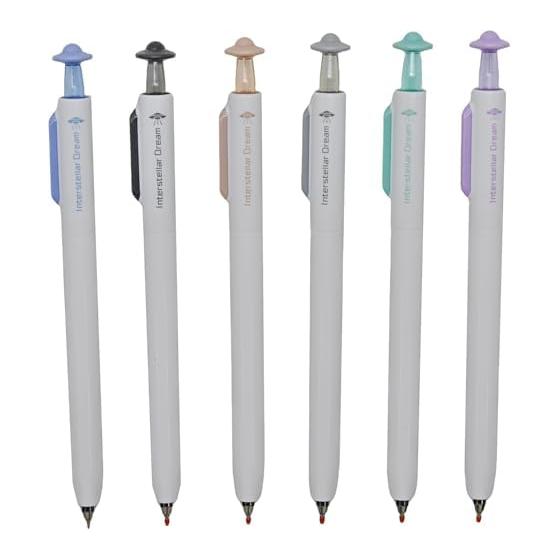 Maydahui Stylish Interstellar UFO Airship Ballpoint Pens, Set of 6, 0.5mm, Cute Gel Pens for Stationery, Planners, Kids, Students, Christmas Gifts,