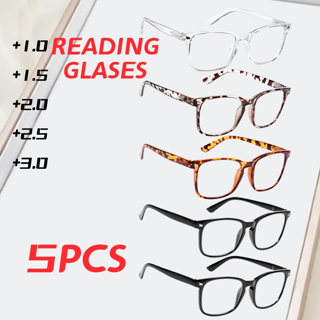 5PCS Eyeglasses Reading Glasses Men Large Square Blue Light Blocking Presbyopia Optical Anti Glare Computer Glasses Frame